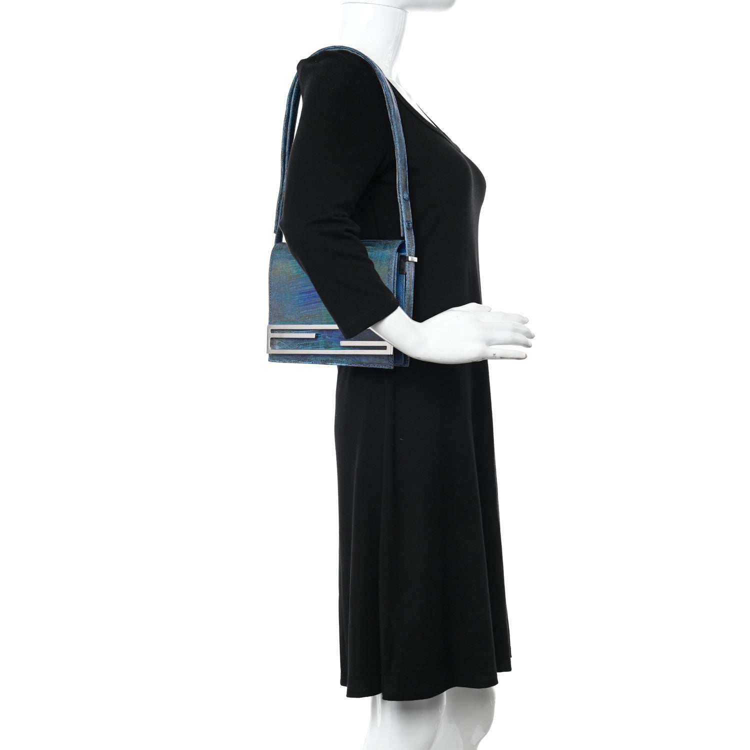 Fendi Iridescent Lizard Shoulder Bag Blue 2 of 11