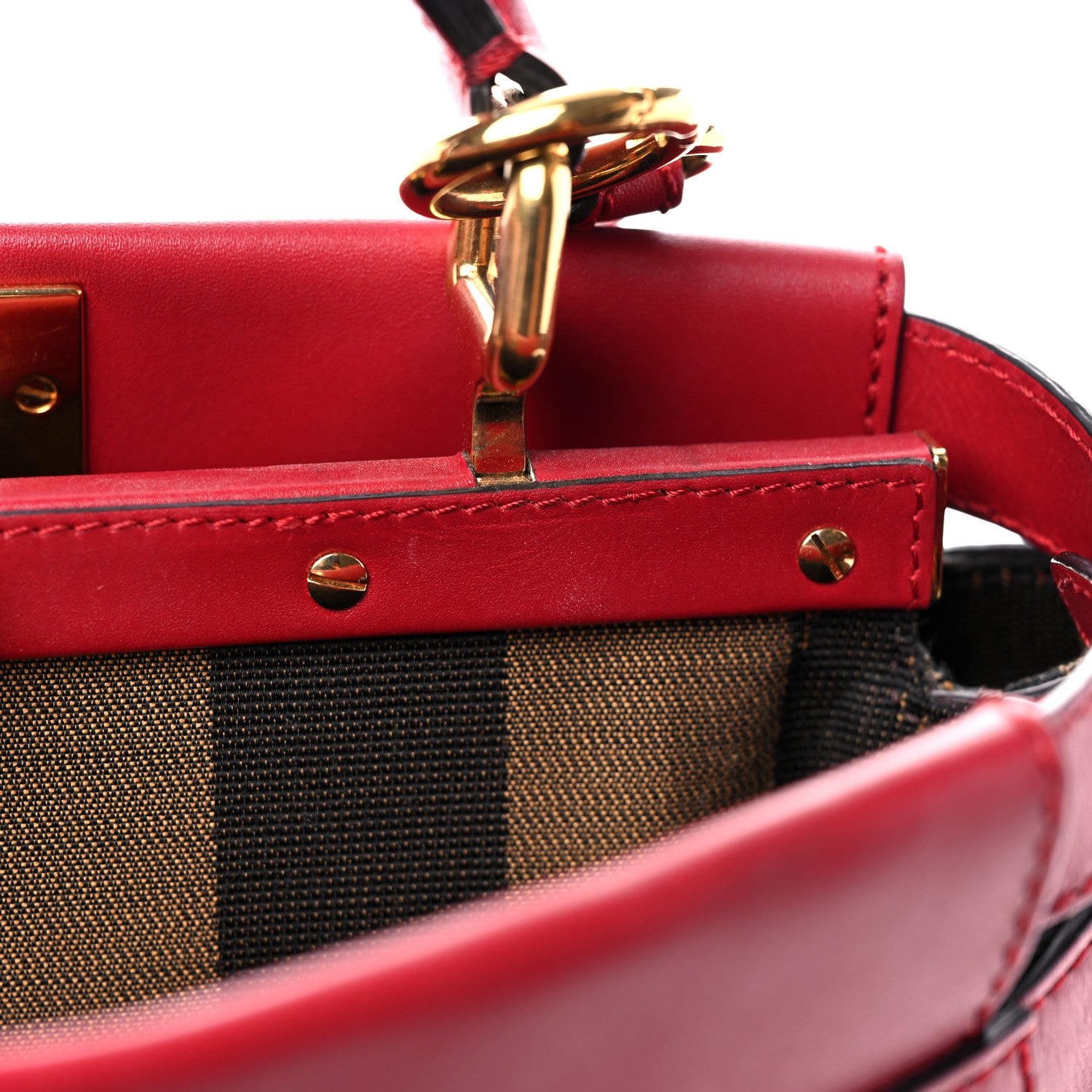 Fendi Vitello Morgan Fabric Jacquard Pequin Medium Peekaboo Iconic Satchel Mattone Tobacco Black 13 of 25