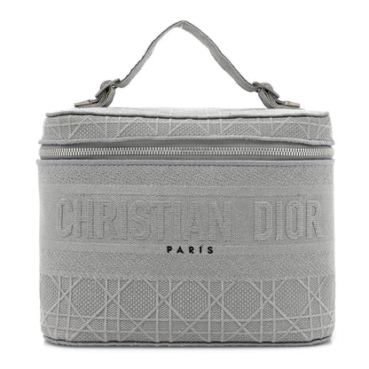 Christian Dior Canvas Embroidered Cannage Diortravel Vanity Case Grey 1 of 11