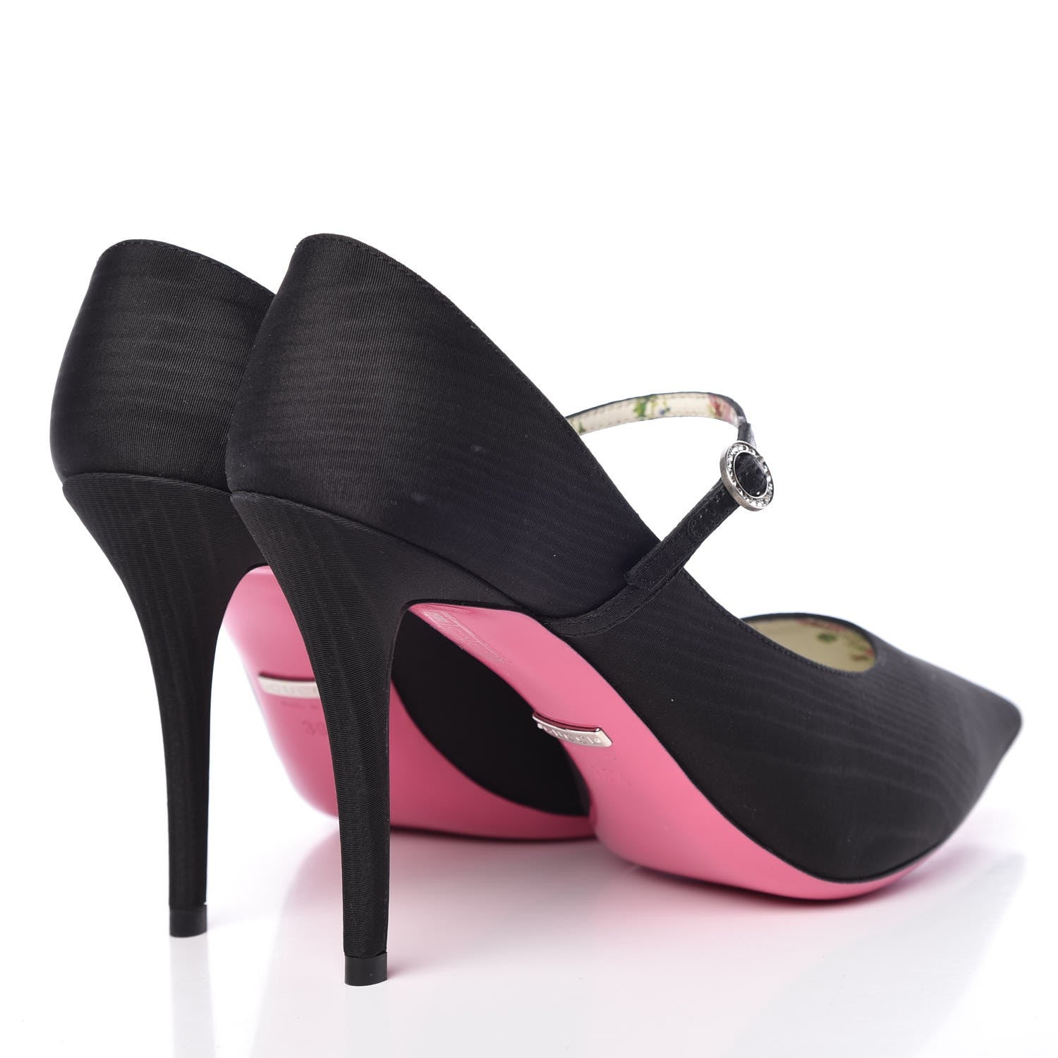 Gucci Moire Fabric Virginia Mary Jane Pumps 39.5 Black 4 of 9