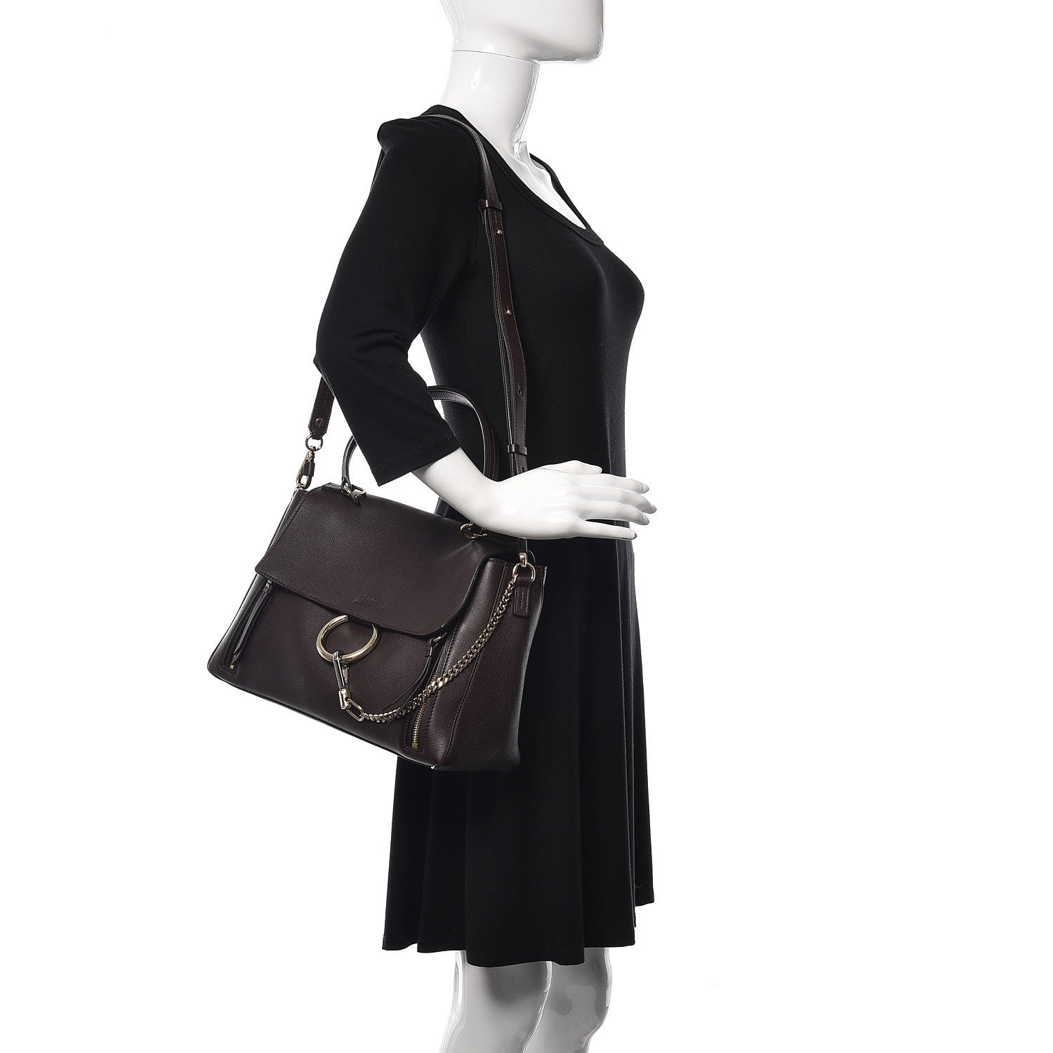 Chloe Smooth Calfskin Suede Medium Faye Day Shoulder Bag Carbon Brown 2 of 12