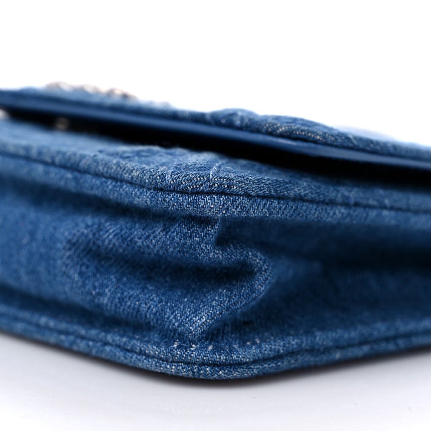 Denim Quilted Chanel 19 Wallet On Chain WOC Blue