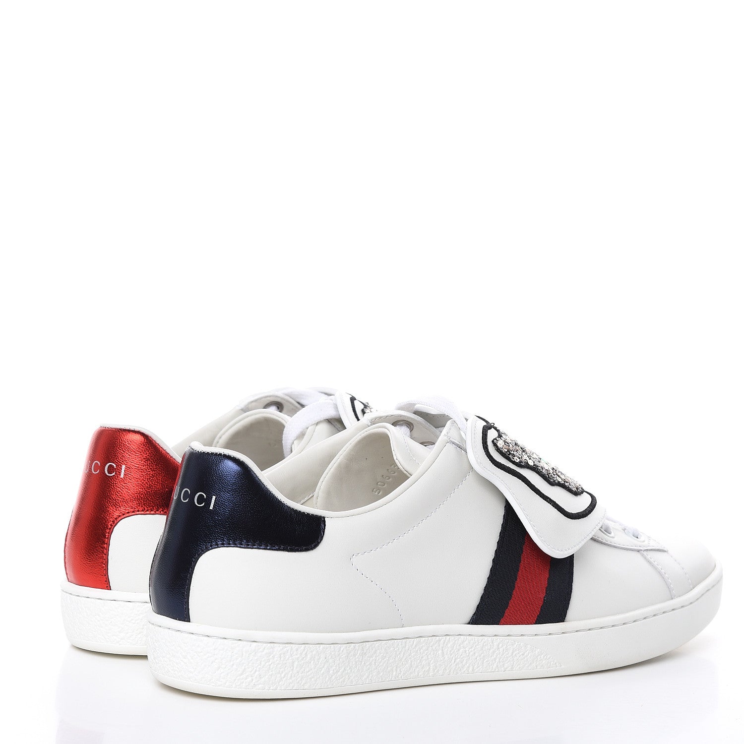 Gucci Calfskin Sequins Web Cat Womens Ace Sneakers 40 White 4 of 9