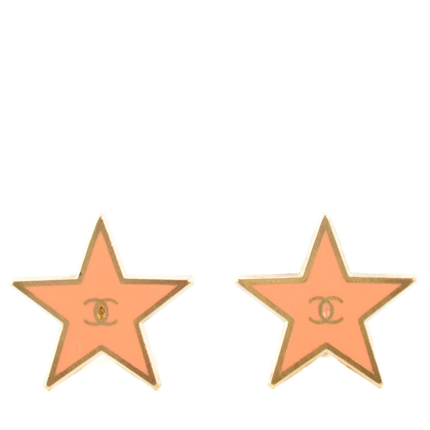 Enamel CC Star Clip On Earrings Gold Pink
