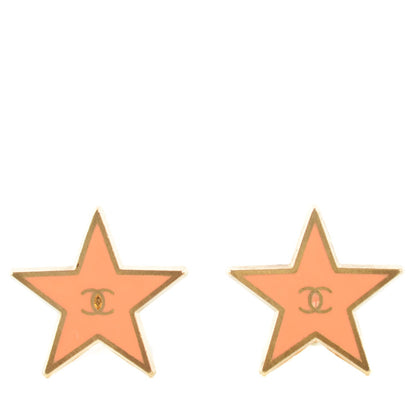 Chanel Enamel CC Star Clip On Earrings Gold Pink 1 of 4