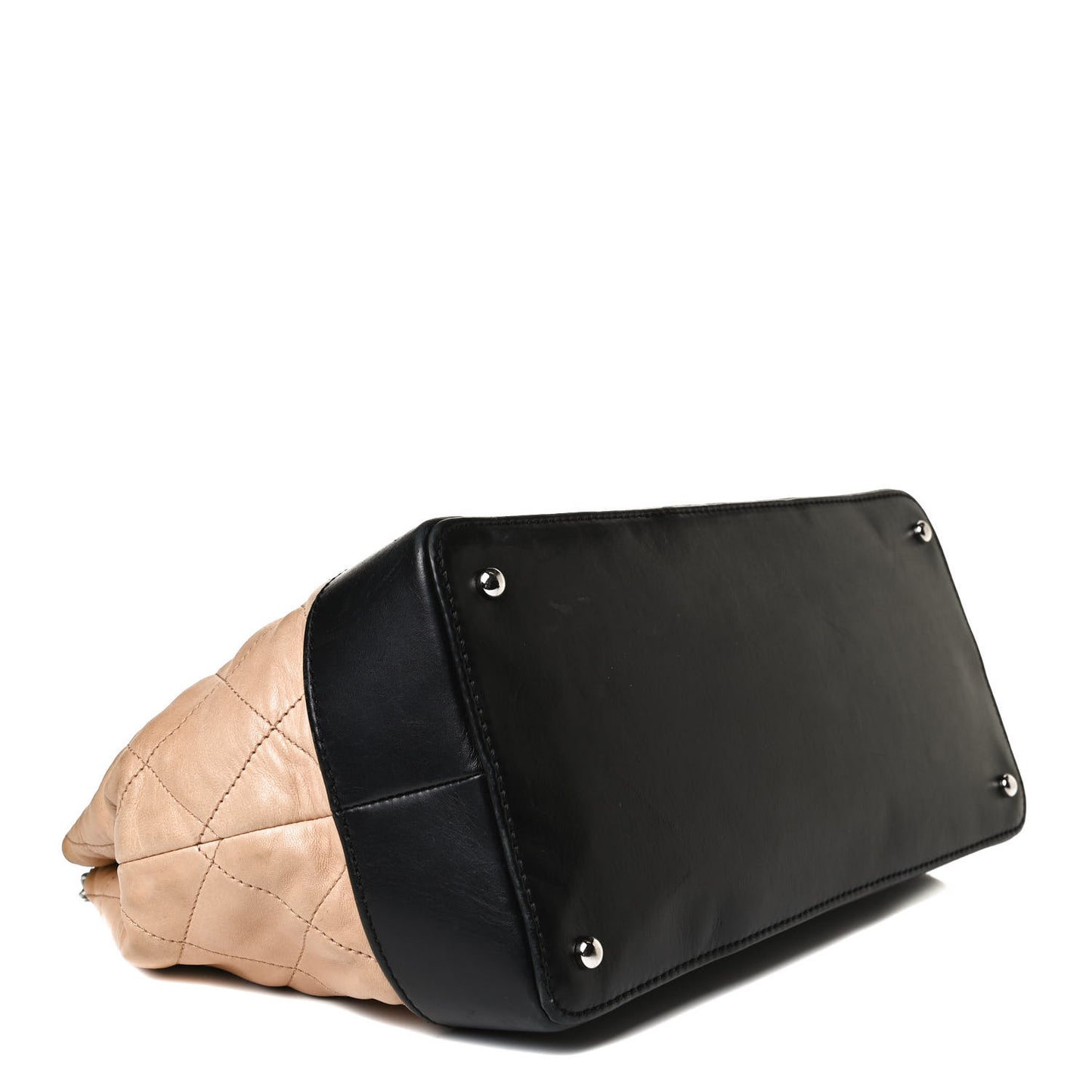 Calfskin Stitched VIP Medium Shopping Tote Beige Black