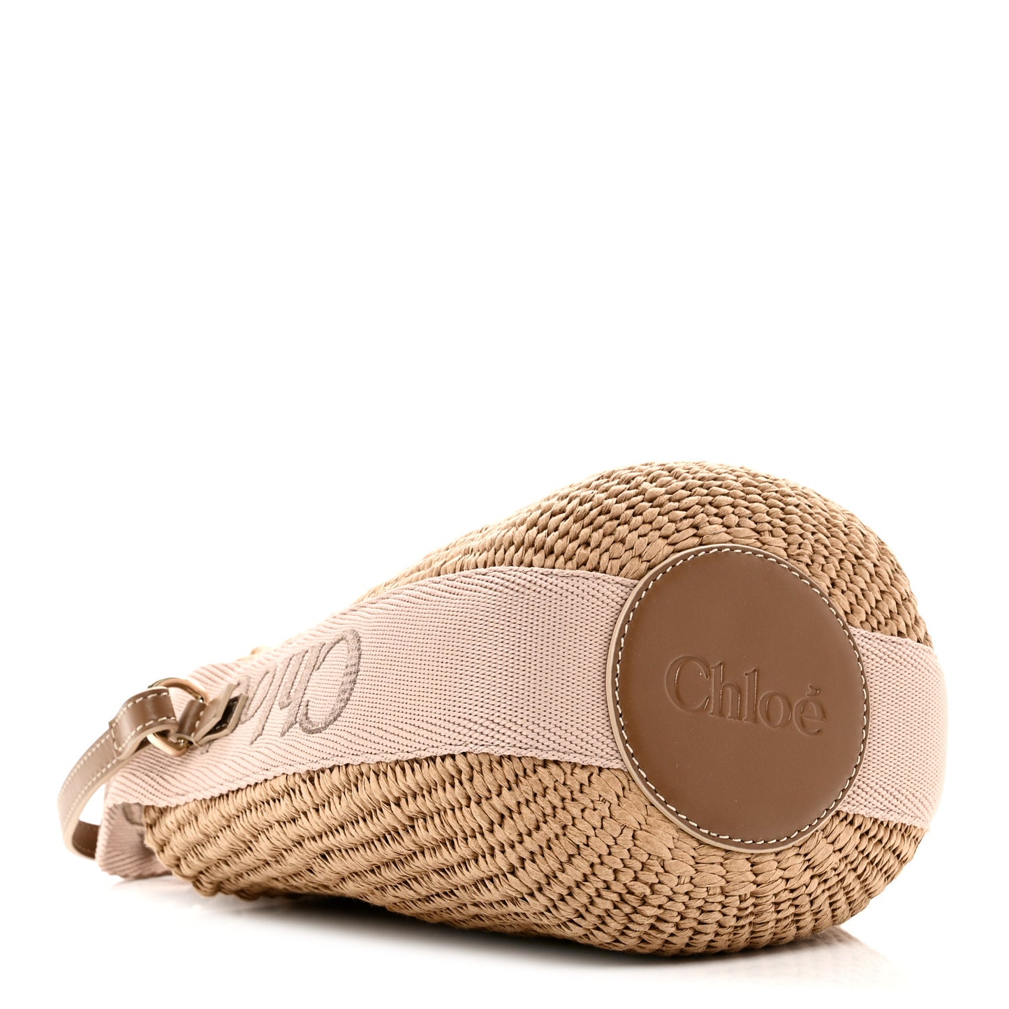 X MIFUKO Raffia Calfskin Small Woody Basket Shoulder Bag Beige Light Pink