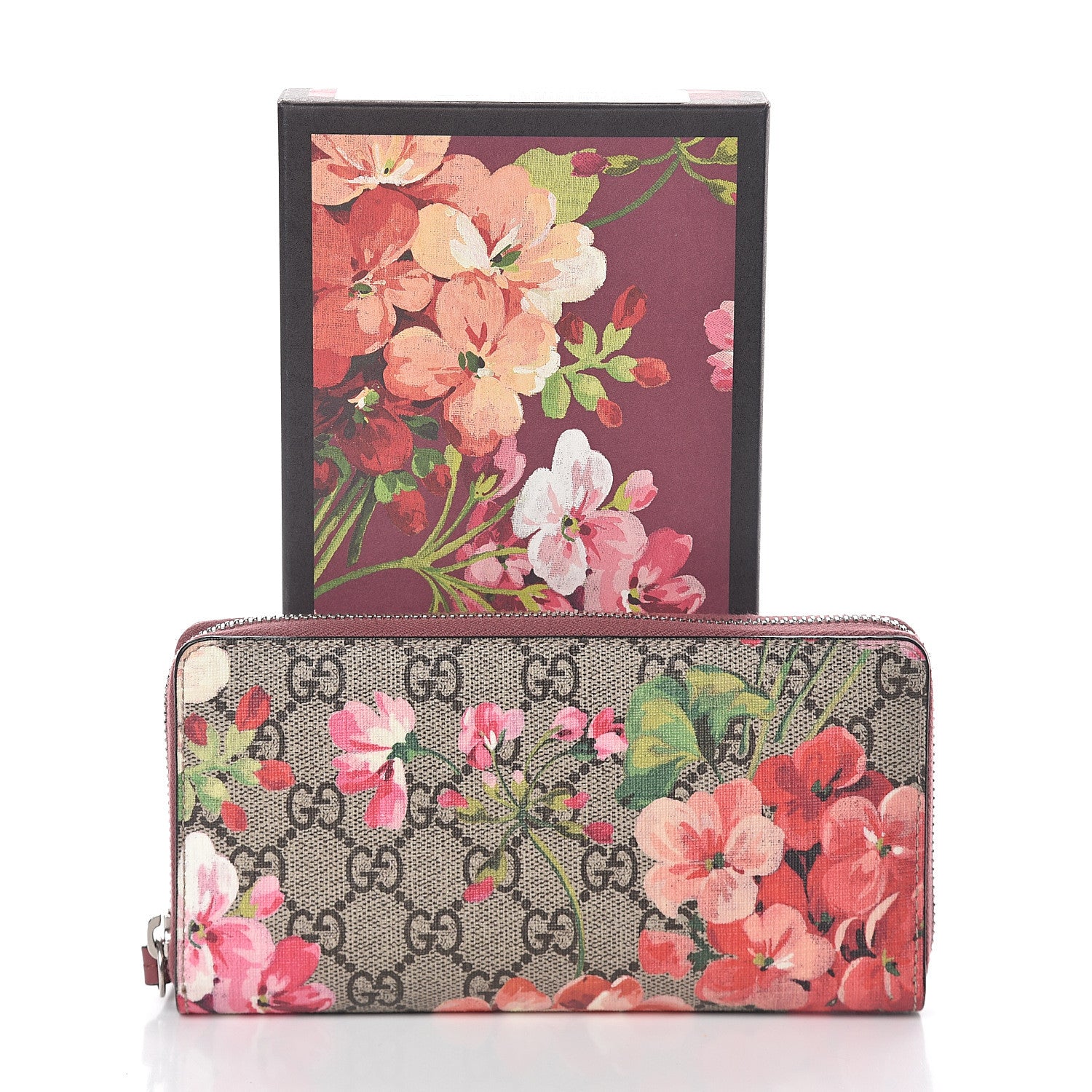 Gucci GG Supreme Monogram Blooms Zip Around Wallet Beige Multicolor Dry Rose 7 of 7