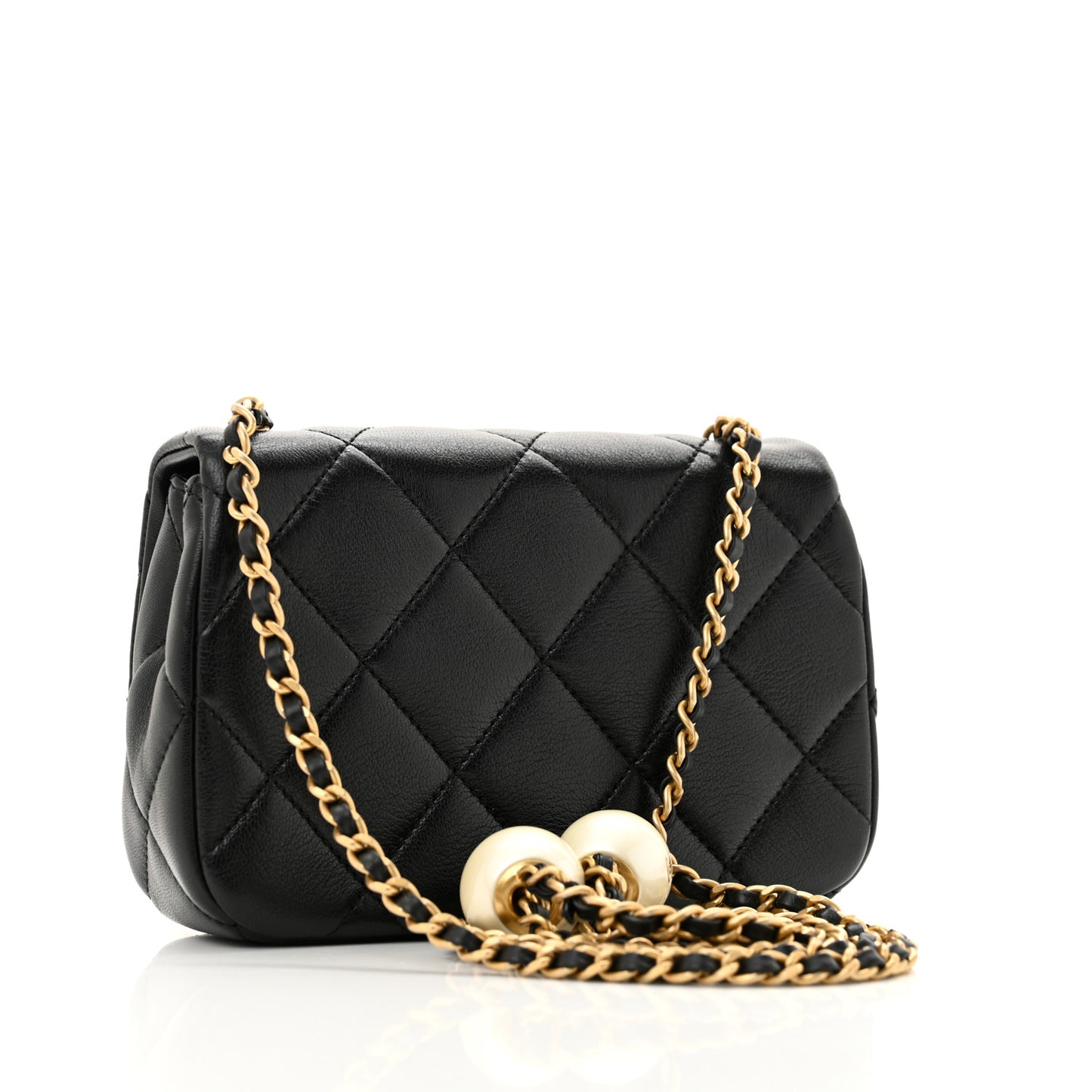 Lambskin Quilted Pearl Small Flap Black