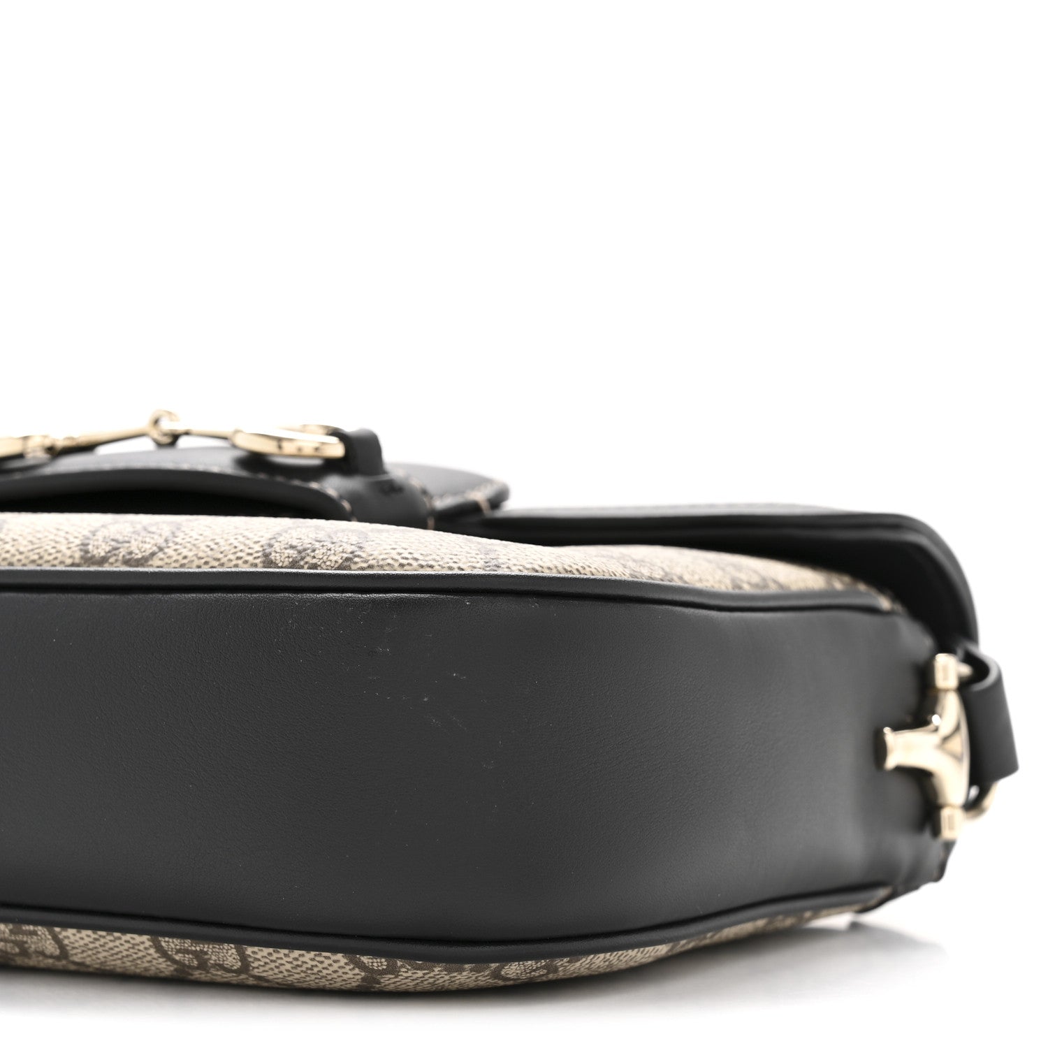 Gucci GG Supreme Monogram Horsebit 1955 Soft Small Shoulder Bag Beige Black 10 of 11