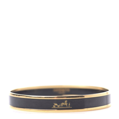 Hermes Enamel Printed Narrow Caleche Bracelet 70 Black 1 of 6