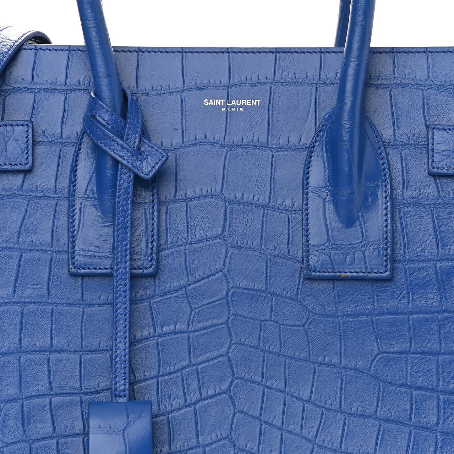 Calfskin Crocodile Embossed Small Sac De Jour Royal Blue