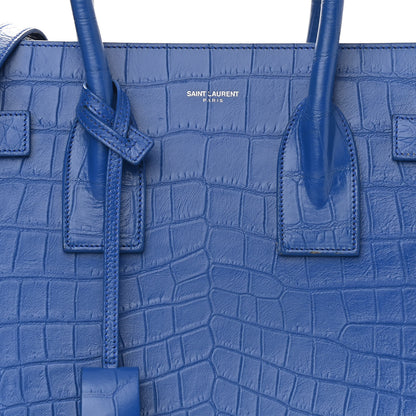 Saint Laurent Calfskin Crocodile Embossed Small Sac De Jour Royal Blue 9 of 12