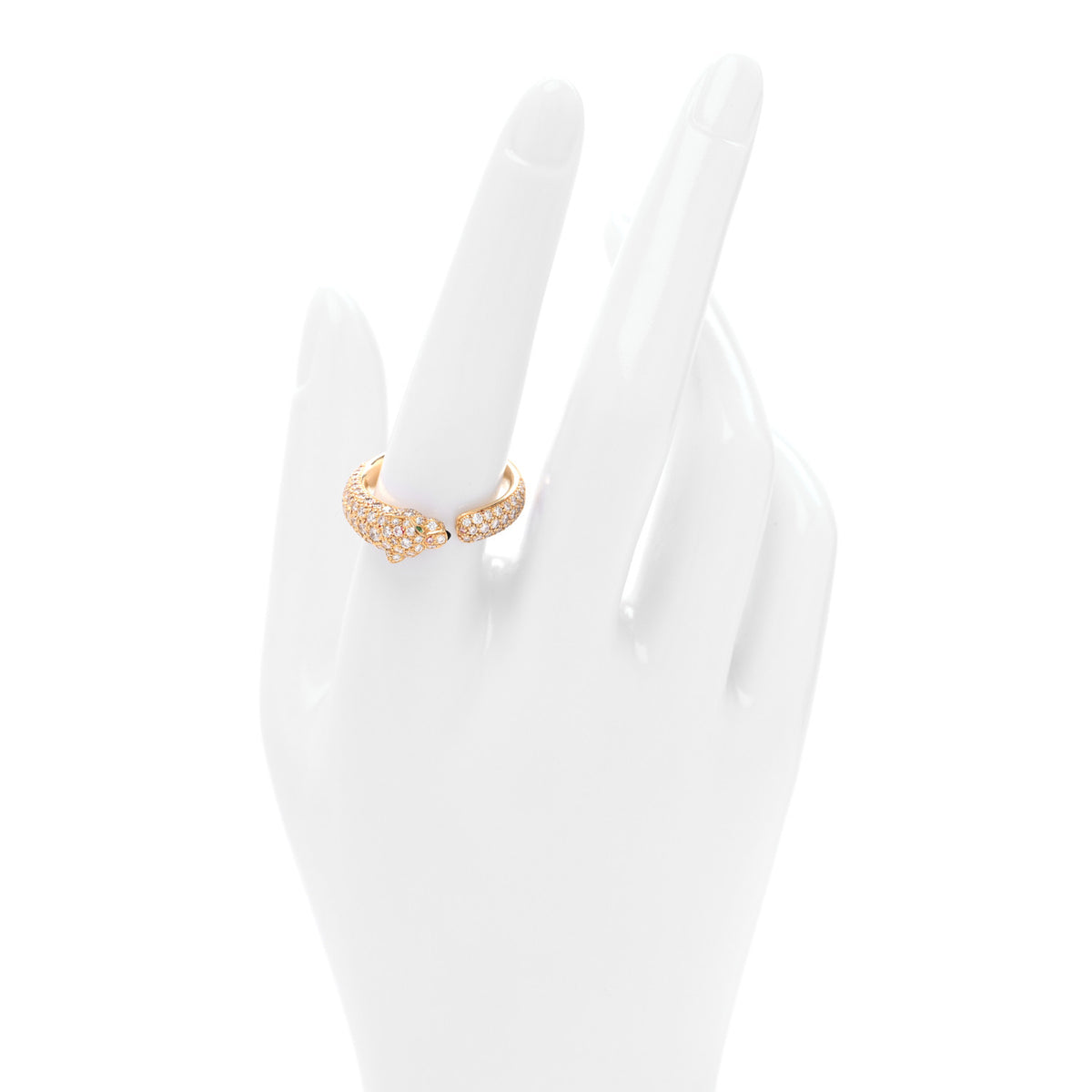 18K Yellow Gold Diamond Emerald Onyx Panthere De Cartier Band Ring 58 8.25