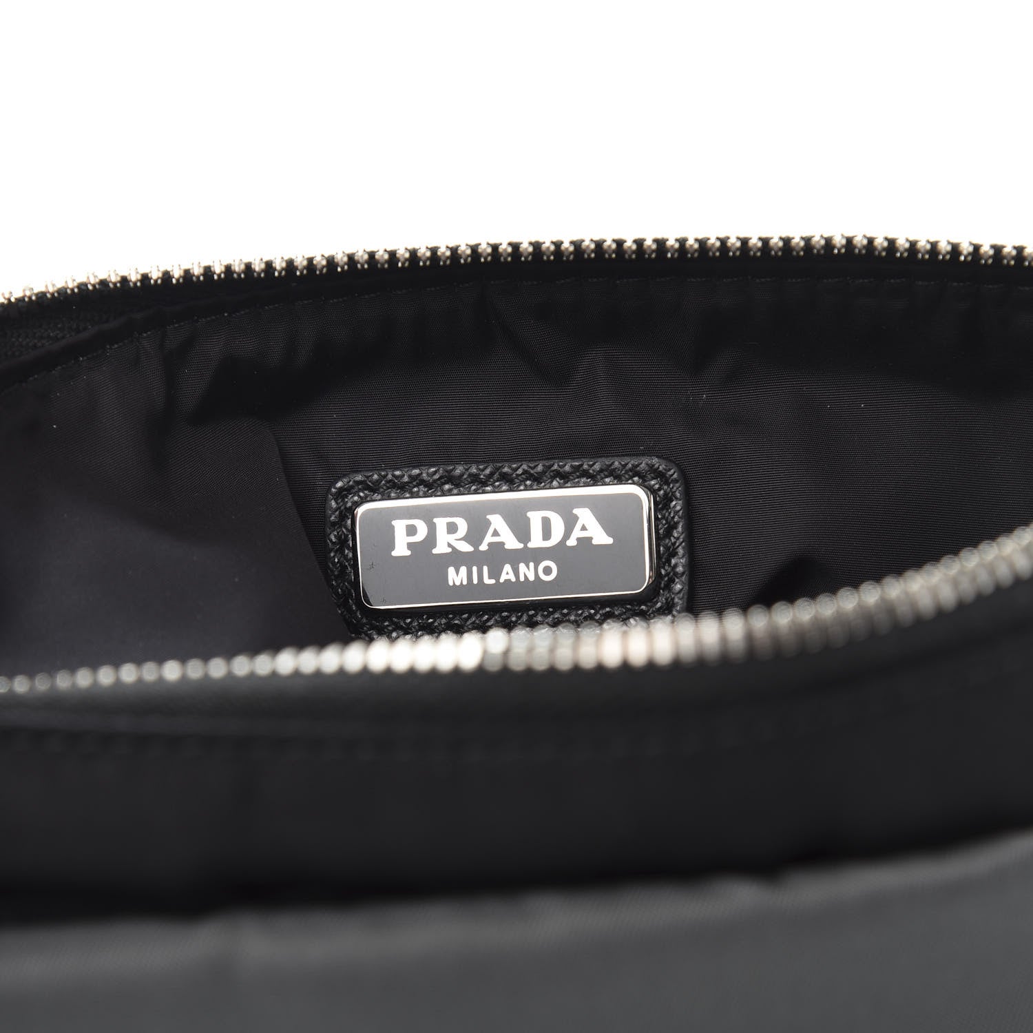 Prada Tessuto Nylon Saffiano Wristlet Pouch Black Grey Yellow 6 of 9