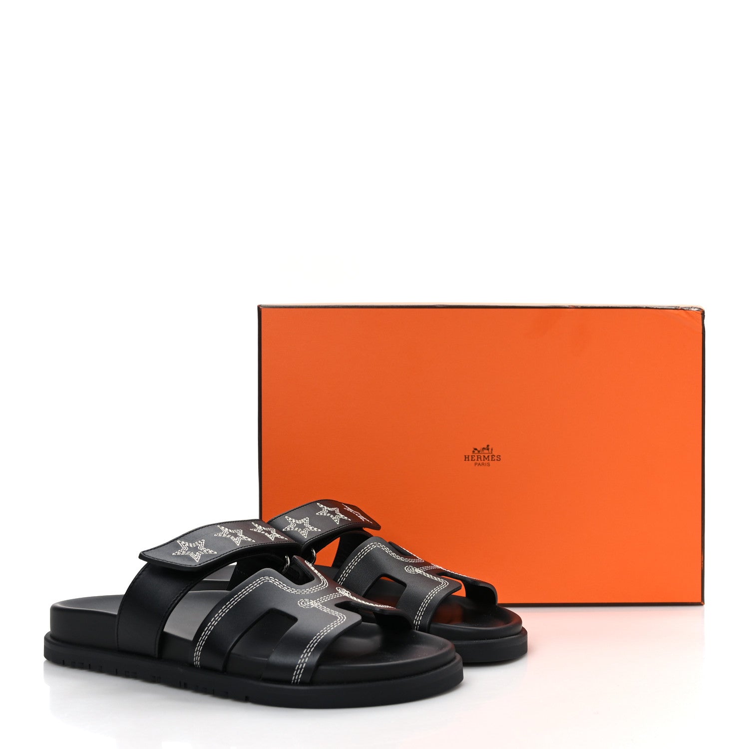 Hermes Calfskin Womens Embroidered Chypre Sandals 36.5 Black 9 of 9