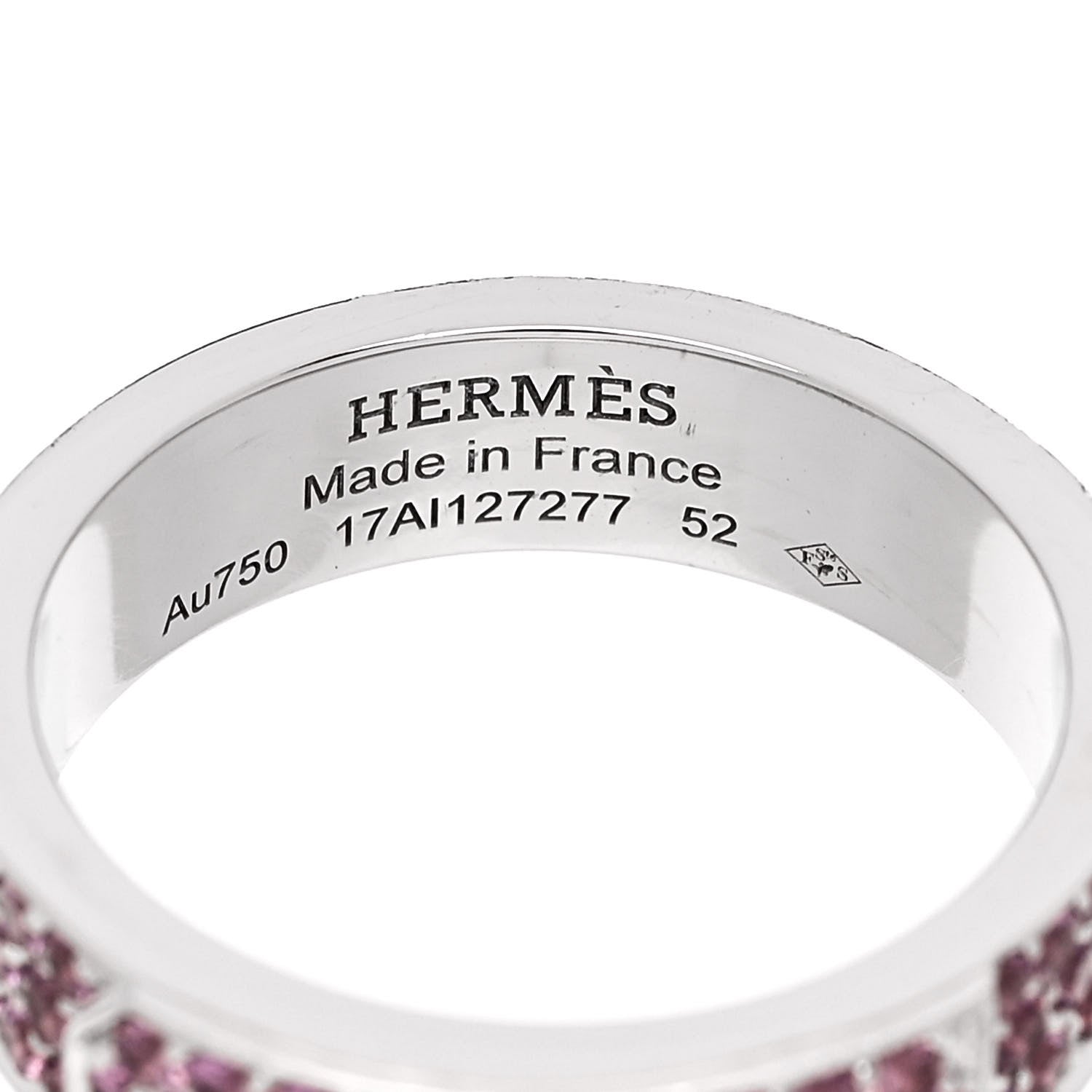 Hermes 18K White Gold Pink Sapphire Pave Kelly Ring 52 6 4 of 5