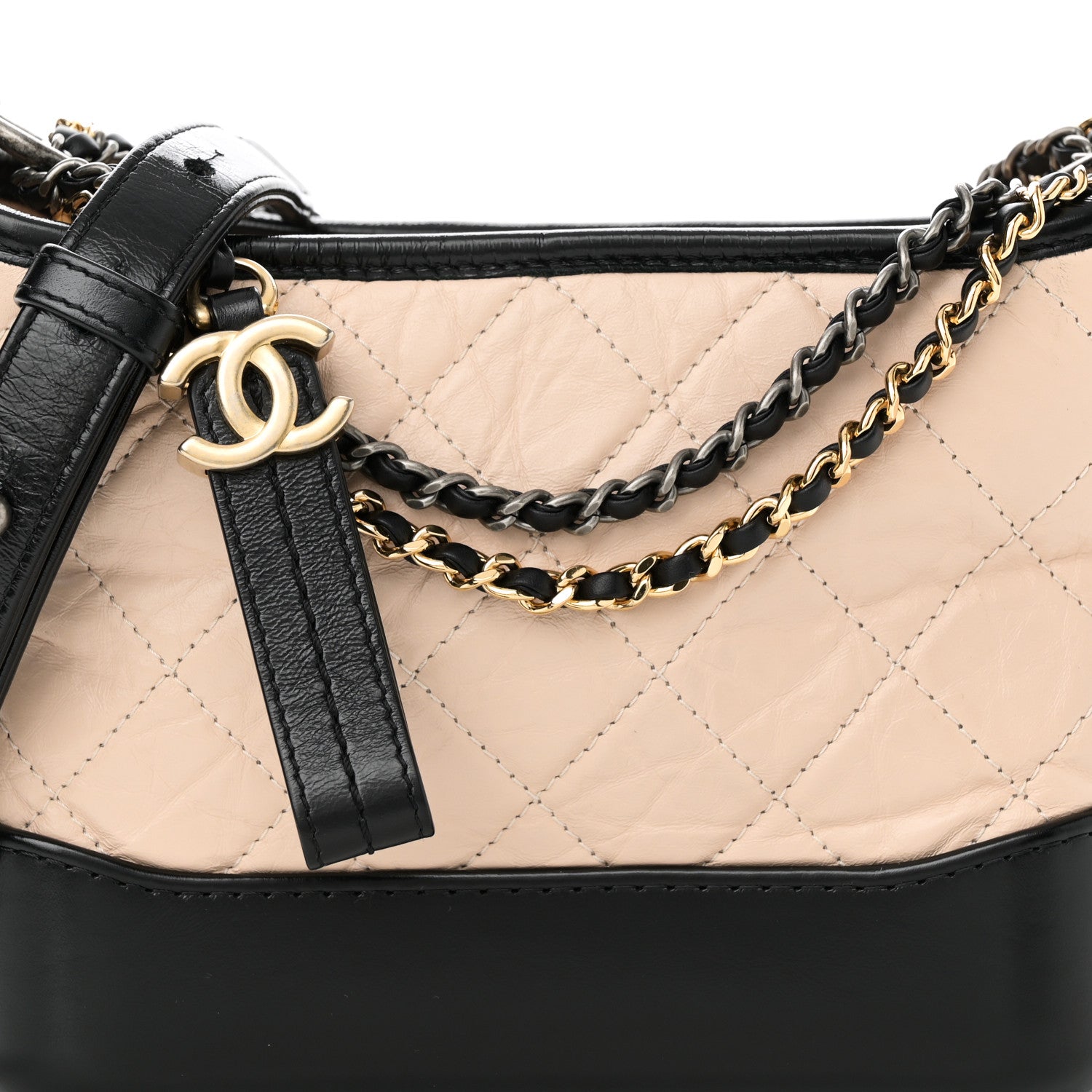 Chanel Aged Calfskin Quilted Small Gabrielle Hobo Beige Black 8 of 10