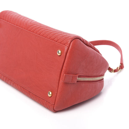 Chanel Wrinkled Lambskin Chevron Quilted Surpique Bowler Red 8 of 9