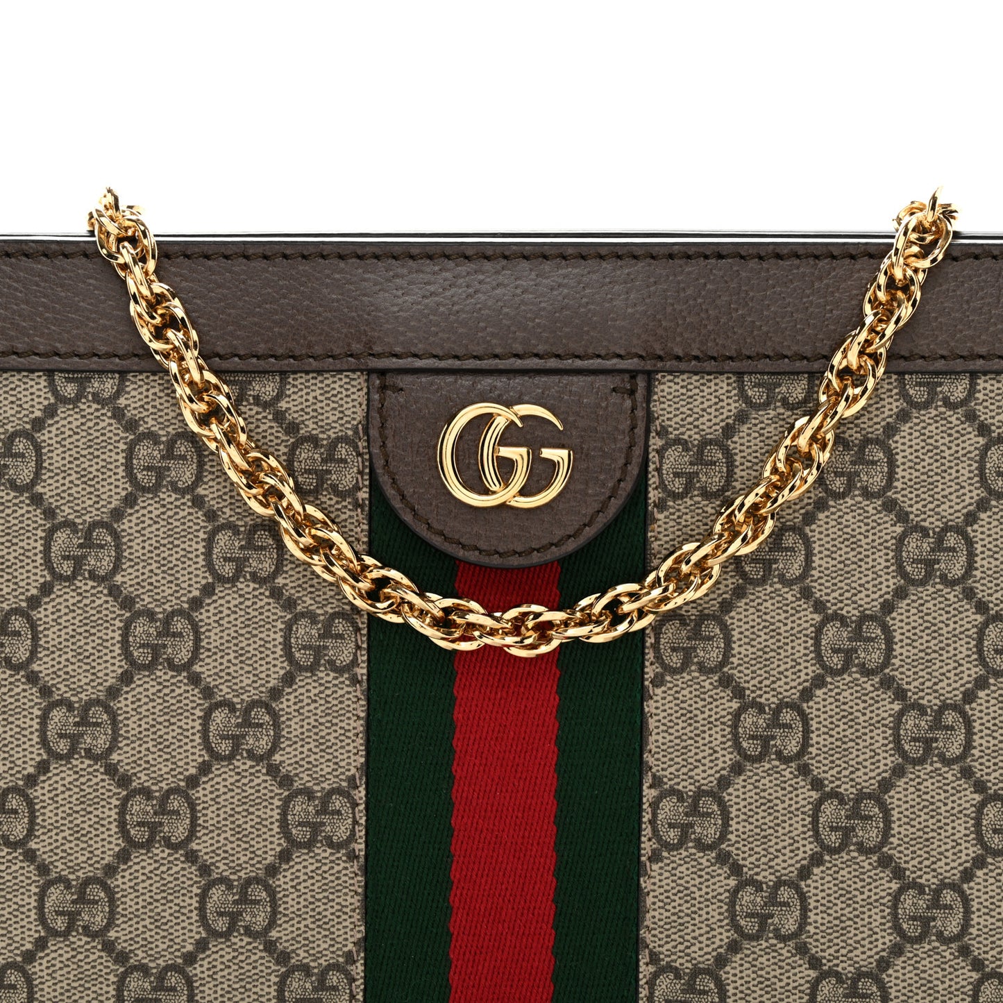GG Supreme Monogram Web Small Ophidia Chain Shoulder Bag Brown