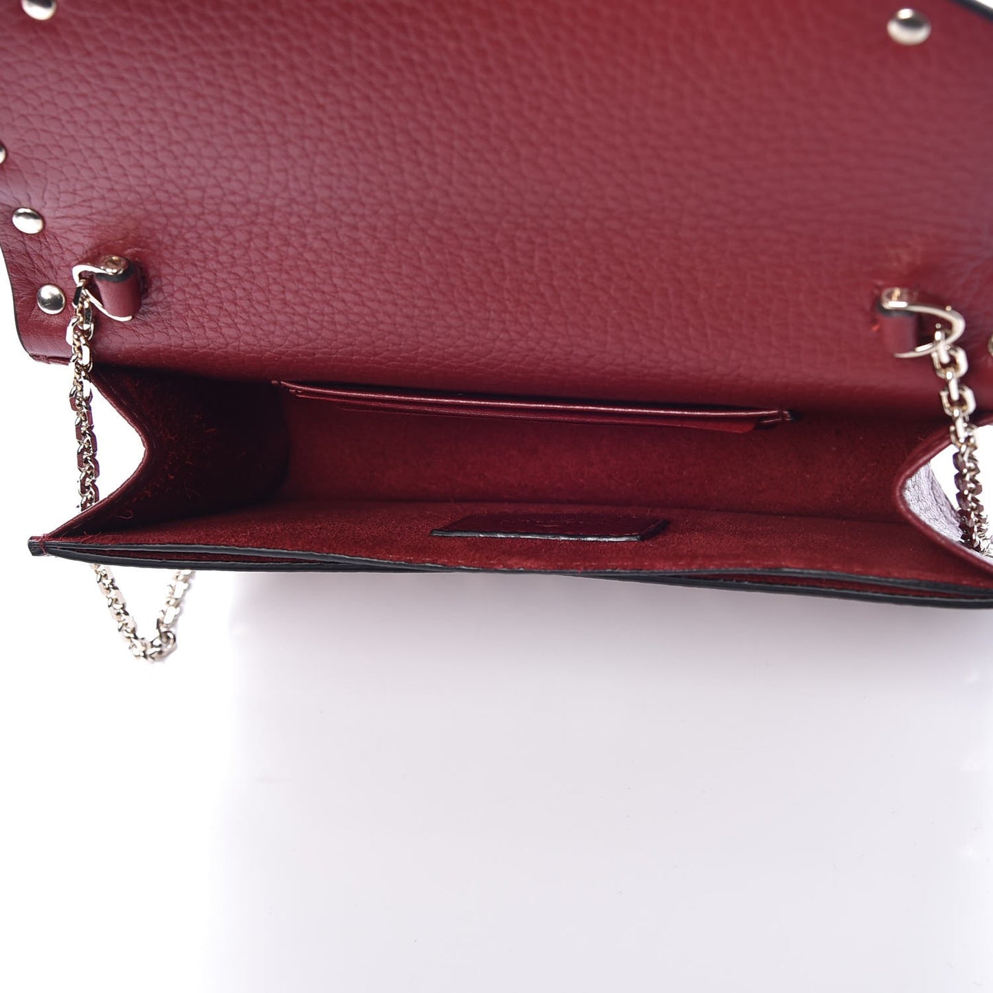 Pebbled Calfskin Rockstud Envelope Wallet on Chain Rubino