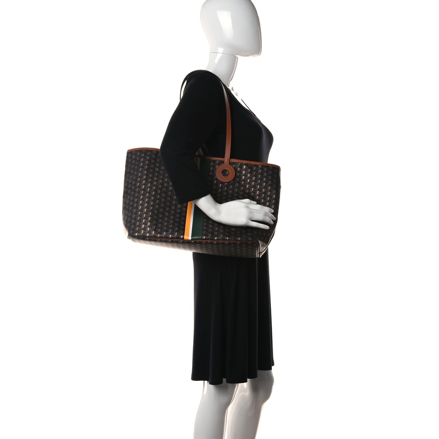 Grained Calfskin Canvas 1920 Oh! Tote Ruban MM Carbon Bronze Cognac