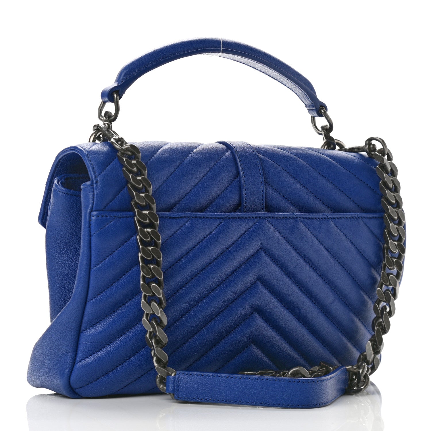 Saint Laurent Sheepskin Matelasse Chevron Monogram Medium College Bag Royal Blue 3 of 10