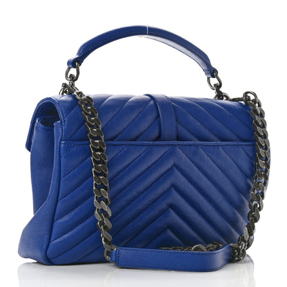 Saint Laurent Sheepskin Matelasse Chevron Monogram Medium College Bag Royal Blue 3 of 10