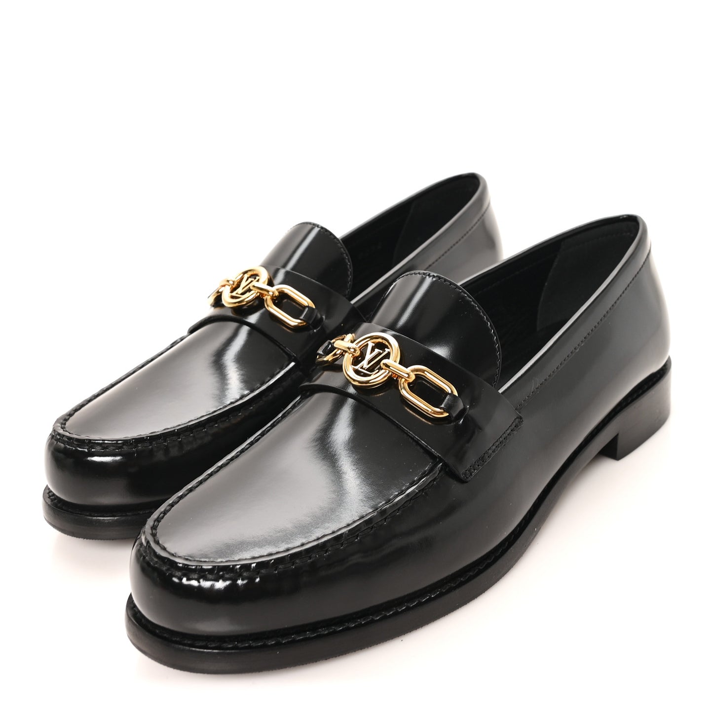 Glazed Calfskin Chess Flat Loafers 39 Black
