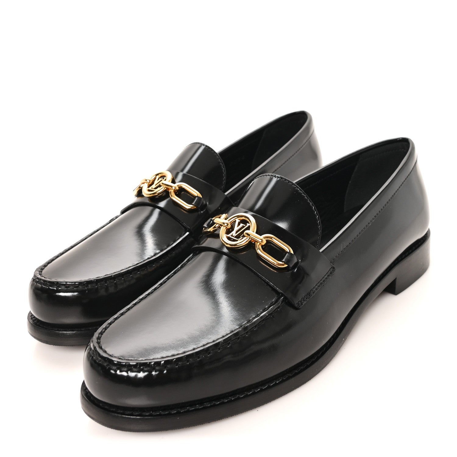 Louis Vuitton Glazed Calfskin Chess Flat Loafers 39 Black 4 of 9