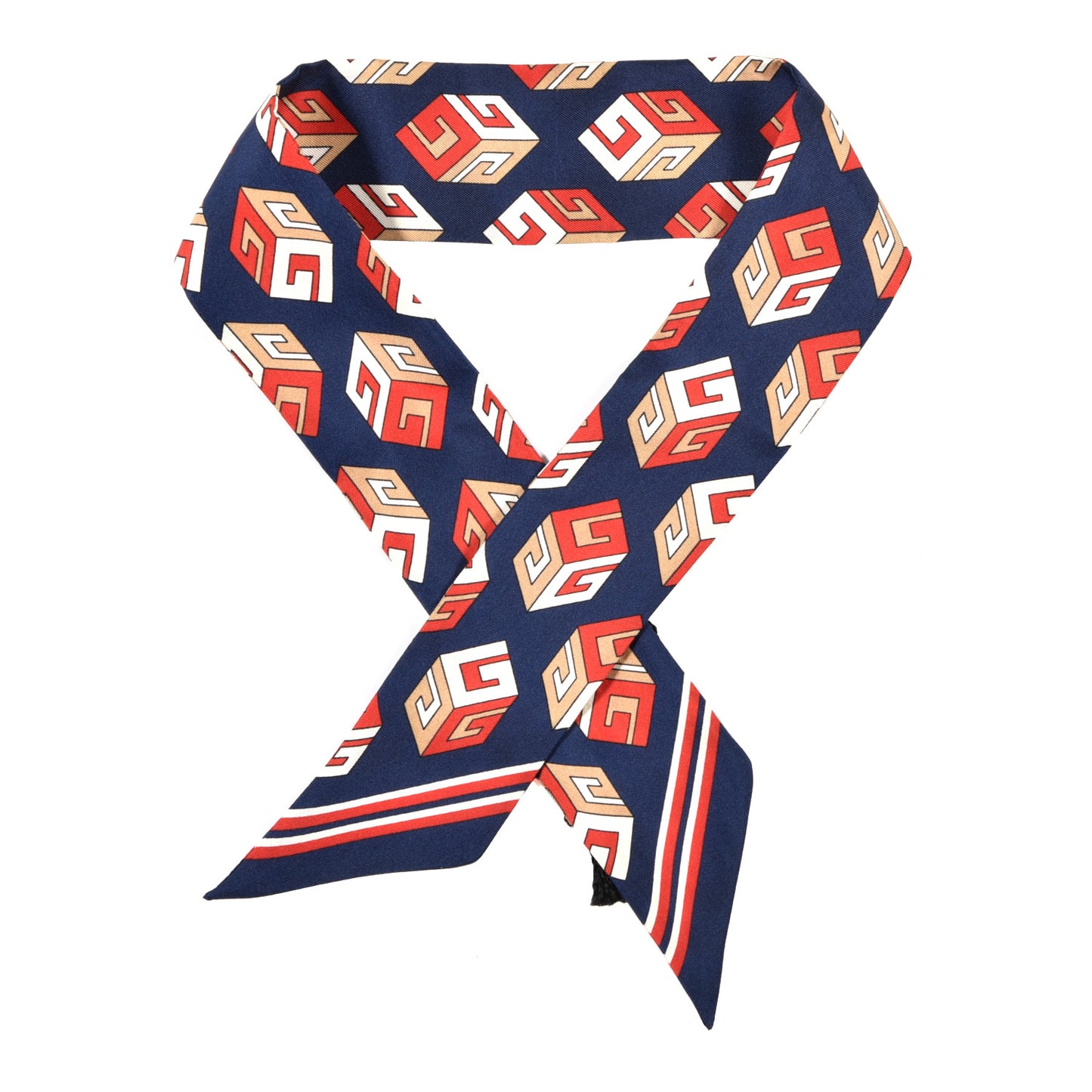 Silk Twill Cubis Neck Bow Scarf Blue
