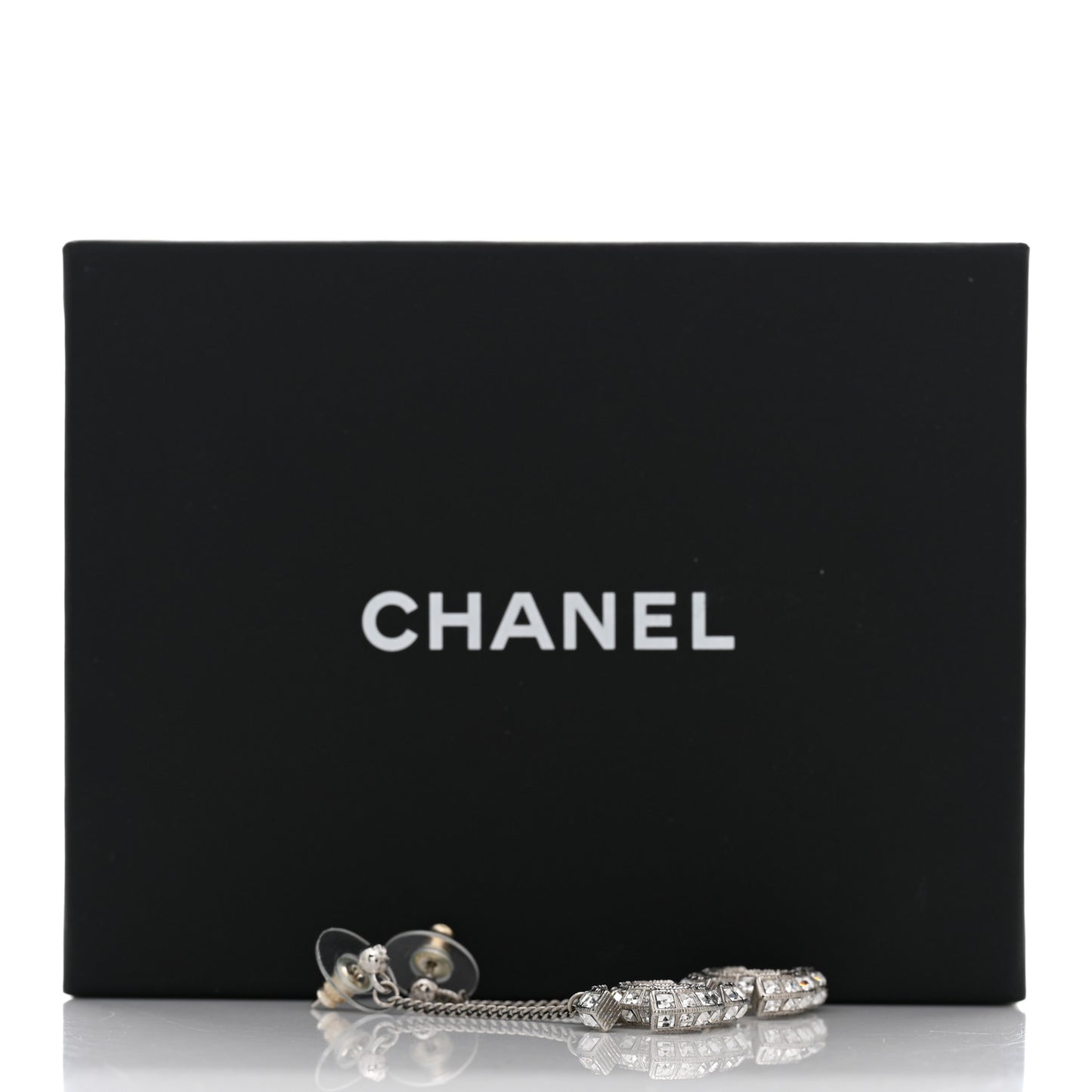 Baguette Crystal CC Drop Earrings Silver