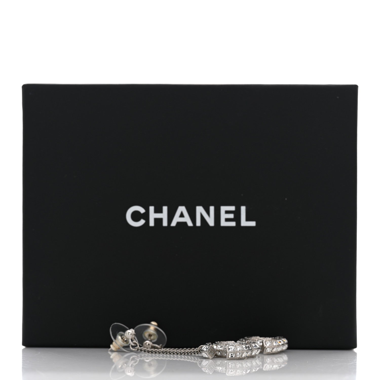 Chanel Baguette Crystal CC Drop Earrings Silver 5 of 5