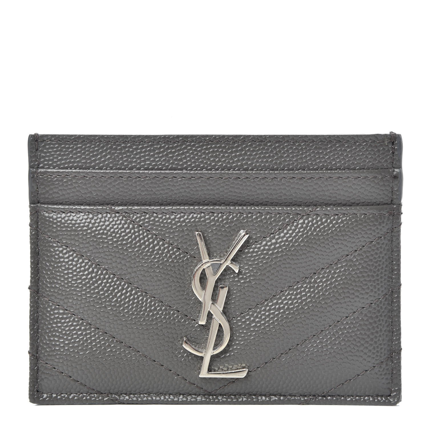 Saint Laurent Grain De Poudre Matelasse Chevron Monogram Credit Card Case Coal 1 of 6