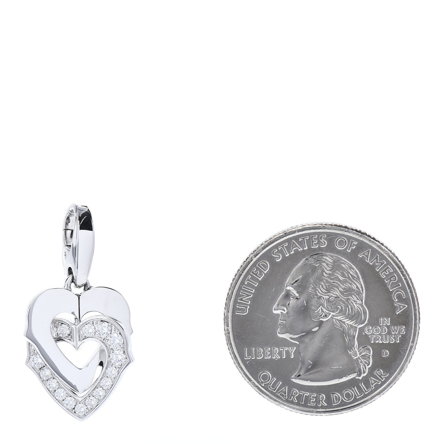 Cartier 18K White Gold Diamond Double Heart Charm 2 of 4
