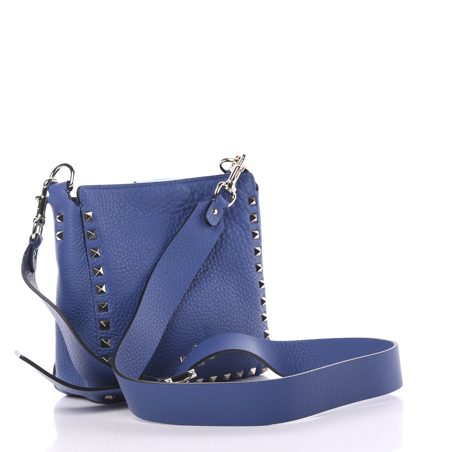 Pebbled Calfskin Mini Rockstud Flip-Lock Messenger Bag Blu Delft