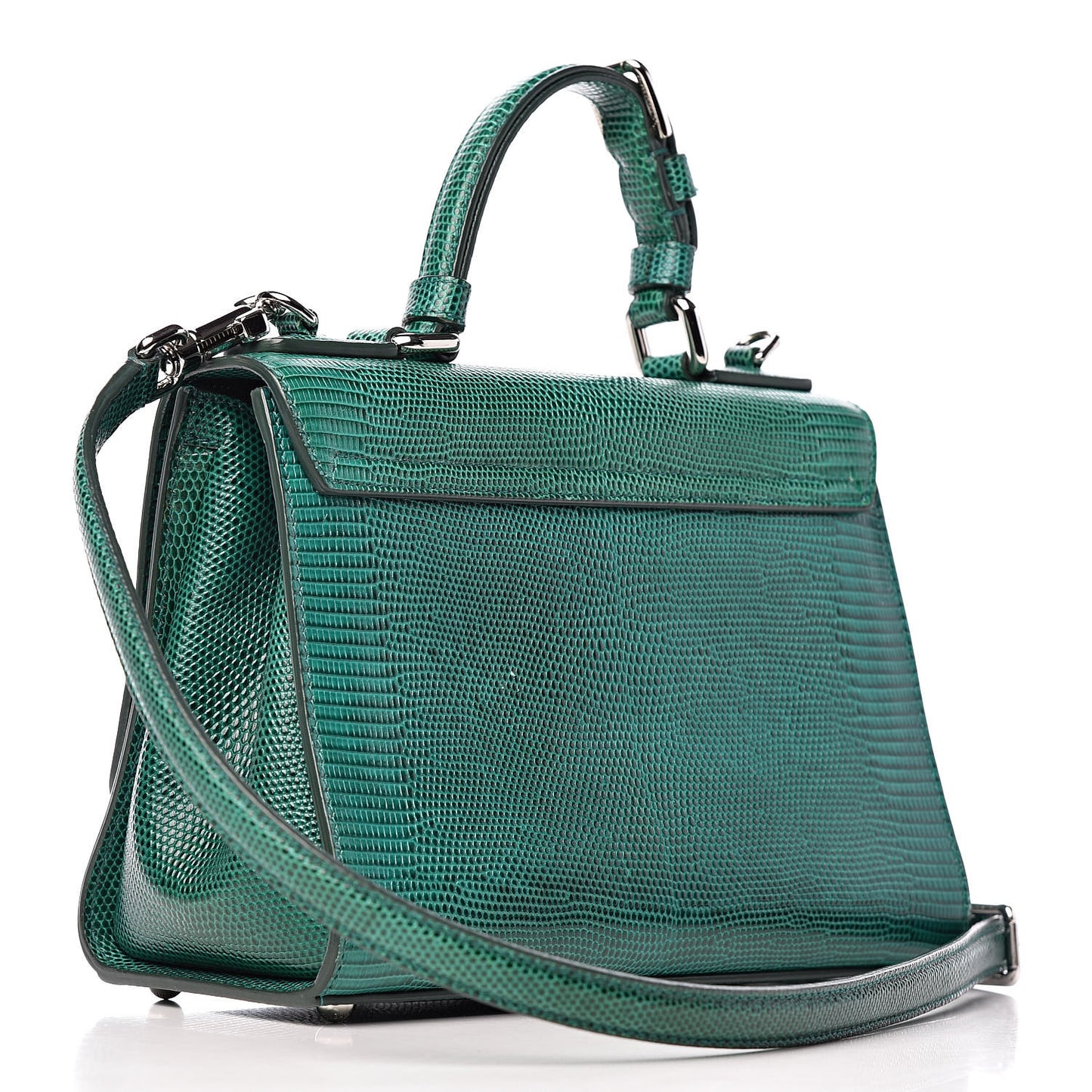Lizard Calfskin Embossed Small Monica Top Handle Bag Green