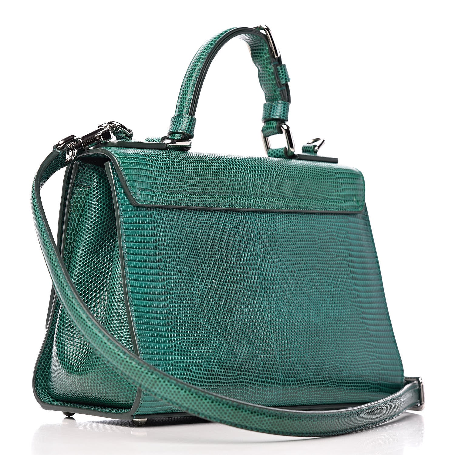 Dolce & Gabbana Lizard Calfskin Embossed Small Monica Top Handle Bag Green 3 of 13