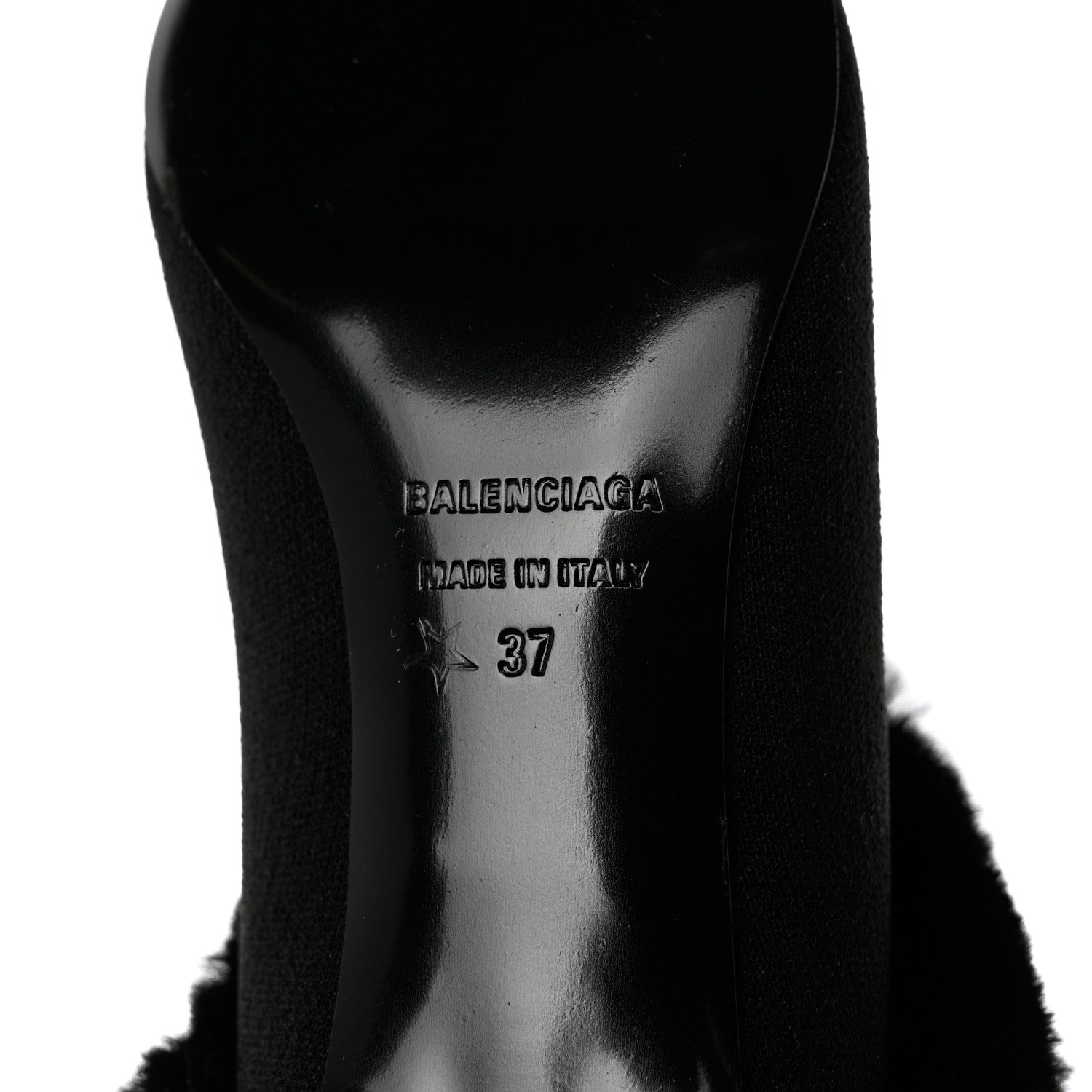 Balenciaga Sustainable Knit Faux Fur Knife Pointed Toe 40mm Mules
