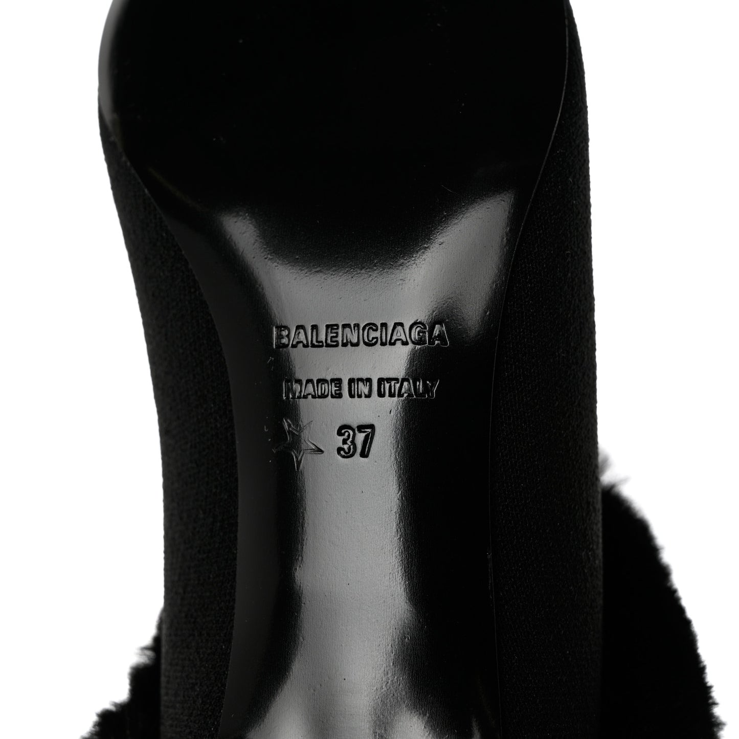 Sustainable Knit Faux Fur Knife Pointed Toe 40mm Mules 37 Black