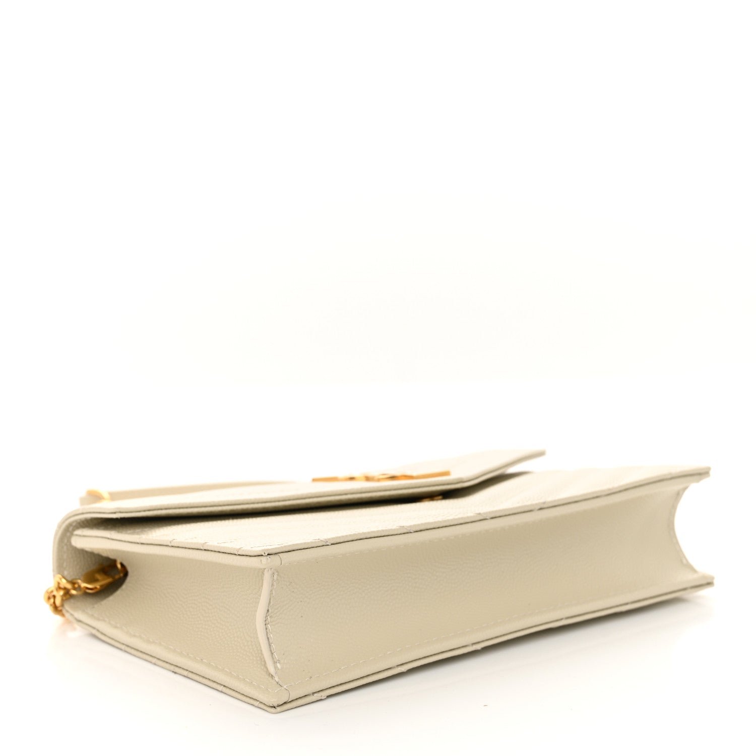 Saint Laurent Grain De Poudre Matelasse Chevron Monogram Envelope Chain Wallet Crema Soft 4 of 11