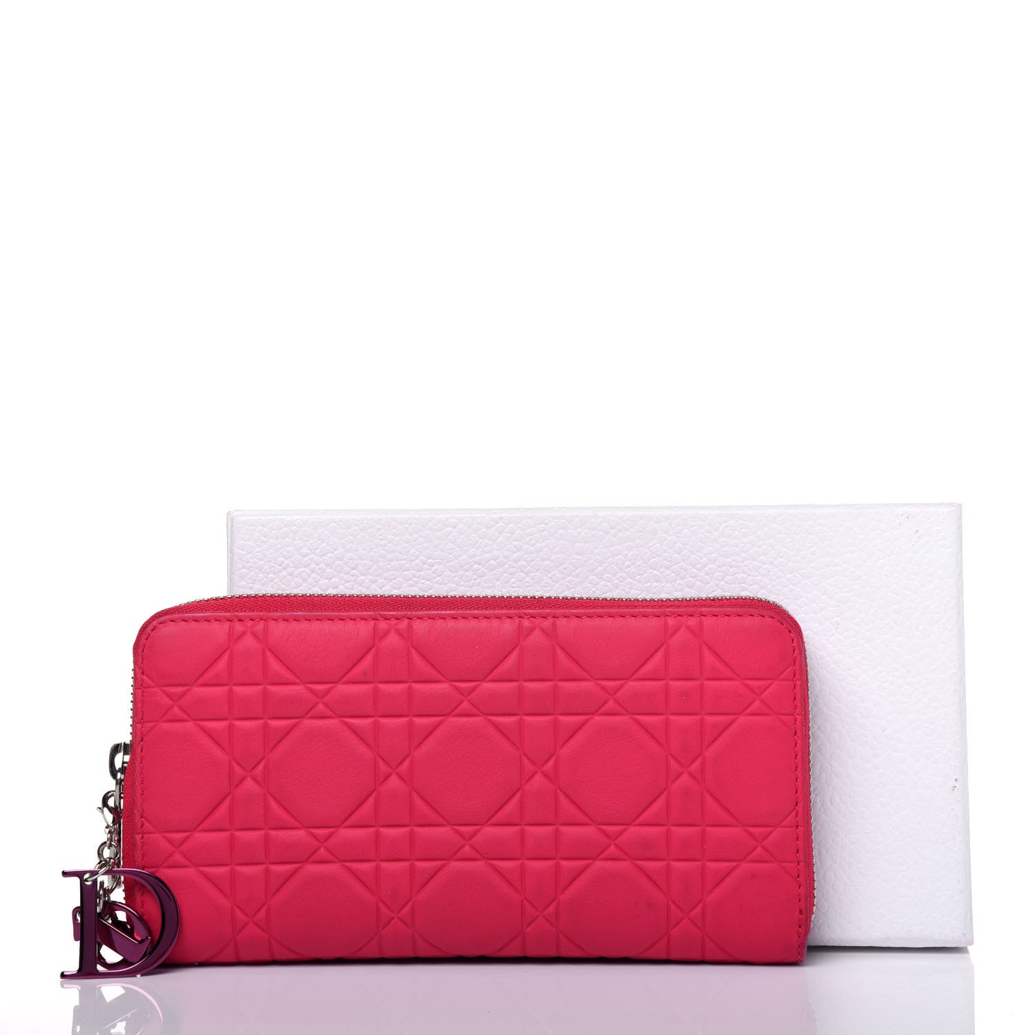 Christian Dior Lambskin Cannage Lady Dior Zip Wallet Fuchsia 19 of 19