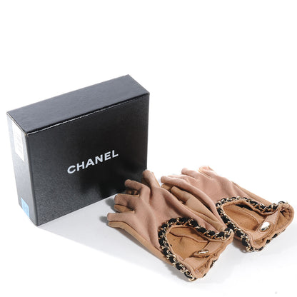 Chanel Lambskin Wool Fingerless Chain CC Gloves Beige 7.5 5 of 5