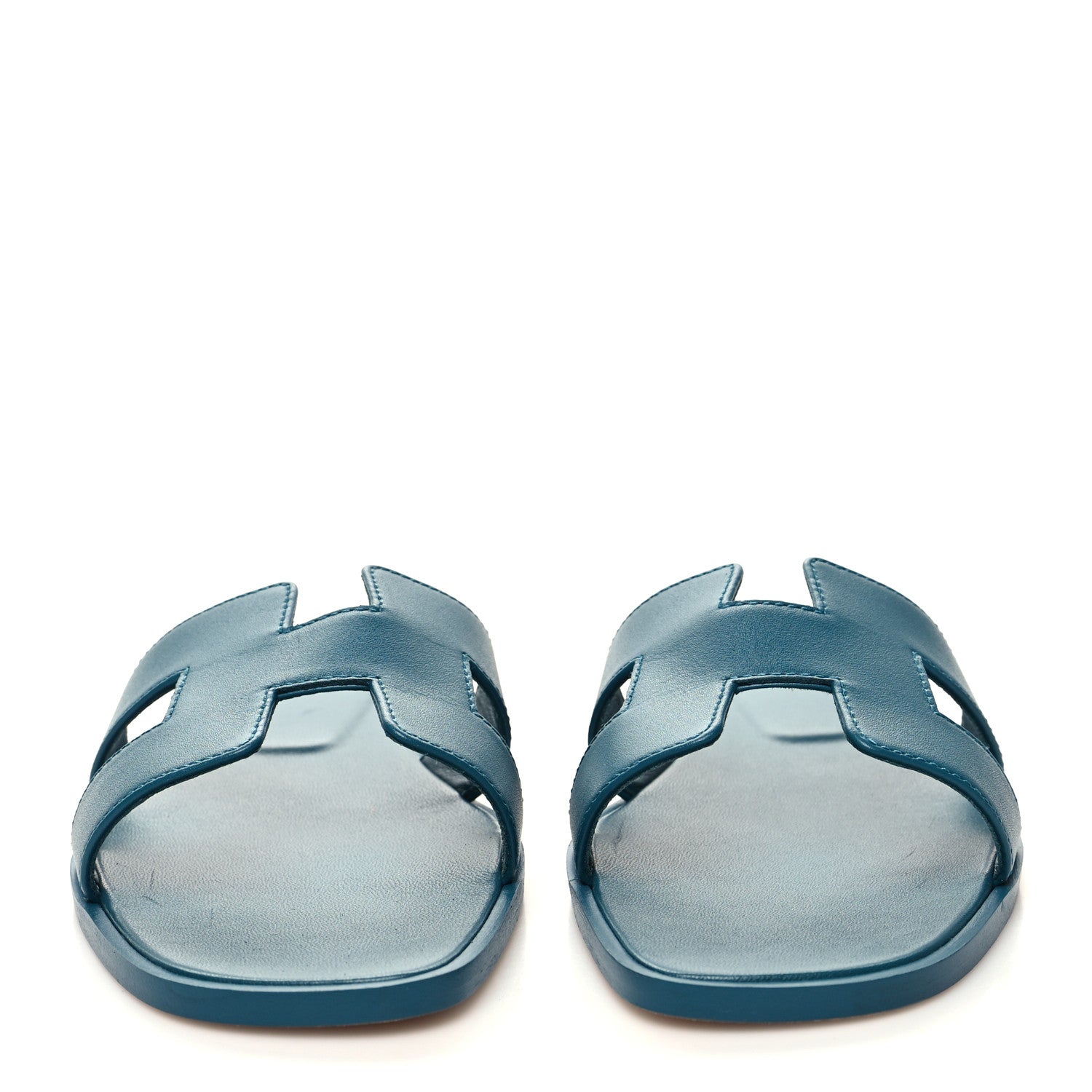Hermes Calfskin Oran Sandals 38 Bleu Emeraude 2 of 9