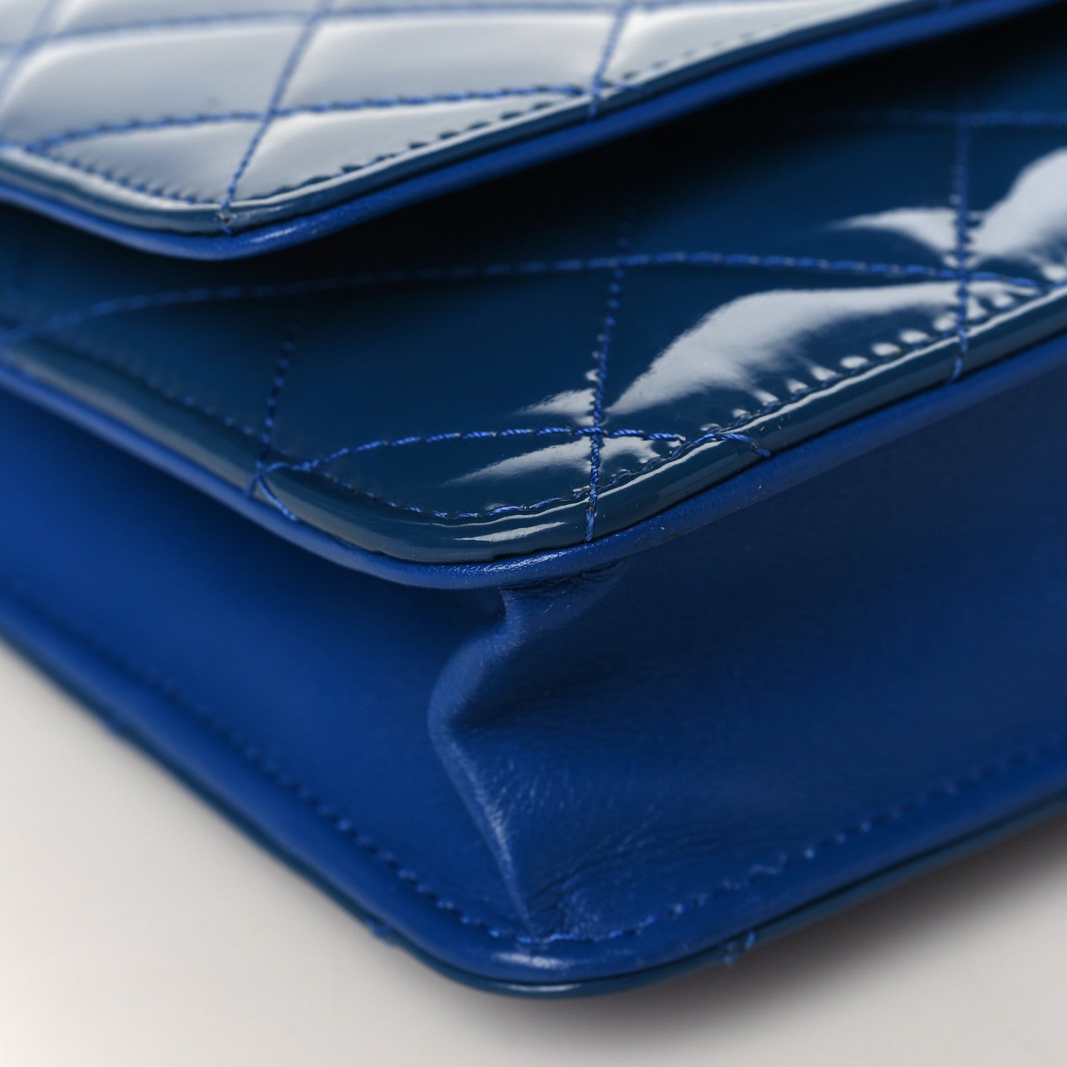 Chanel Patent Quilted Wallet On Chain WOC Dark Blue 8 of 12