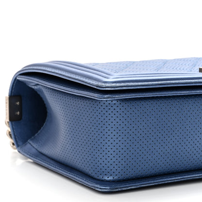 Chanel Perforated Lambskin Quilted New Medium Boy Flap Blue 9 of 12