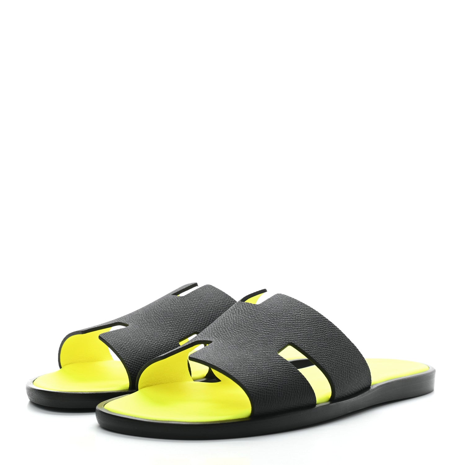 Hermes Epsom Mens Izmir Sandals 39 Black Jaune Fluo 2 of 7