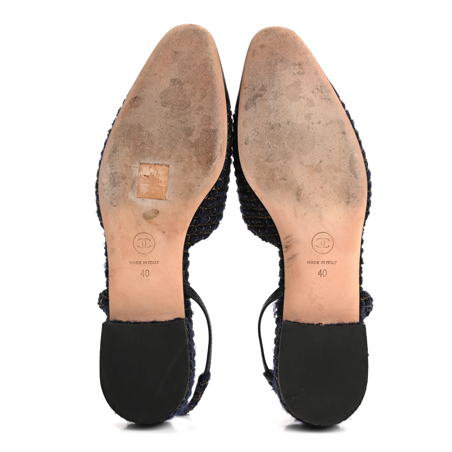 Chanel Tweed Grosgrain Cap Toe CC Slingback Flats  40 Blue Gold 6 of 14