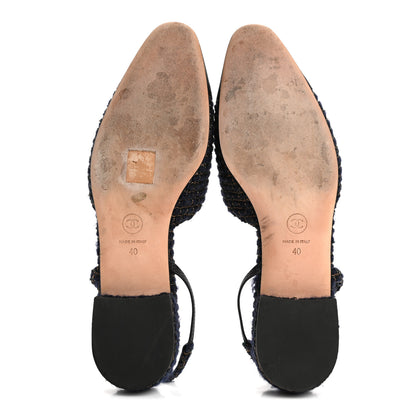 Chanel Tweed Grosgrain Cap Toe CC Slingback Flats  40 Blue Gold 6 of 14
