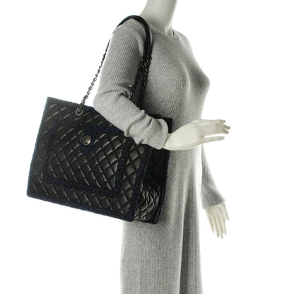 Chanel Calfskin Tweed Large Secrets Tote Navy 2 of 7
